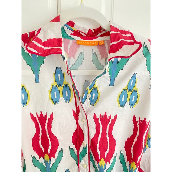 OLIPHANT Tuckernuck Tie Waist Belt Shirt Dress Maxi Midi Ikat Sumba Red Print XS - Picture 14 of 16